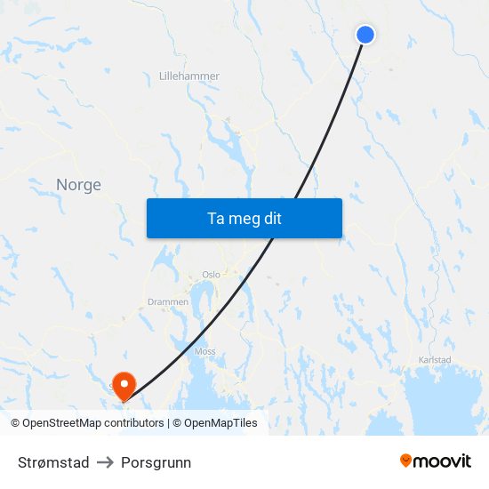 Strømstad to Porsgrunn map