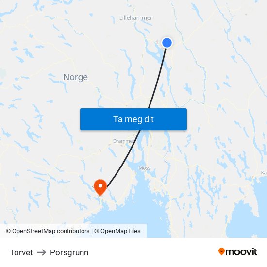 Torvet to Porsgrunn map
