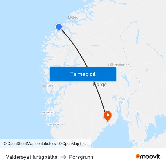 Valderøya Hurtigbåtkai to Porsgrunn map