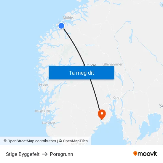 Stige Byggefelt to Porsgrunn map