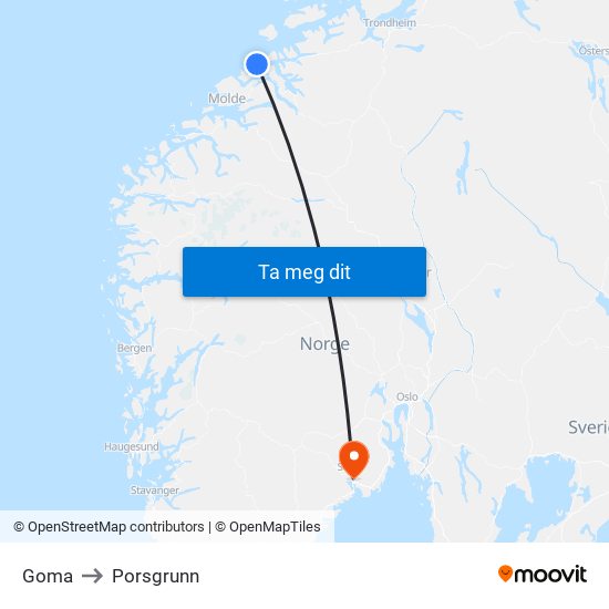 Goma to Porsgrunn map