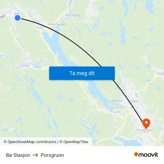 Bø Stasjon to Porsgrunn map