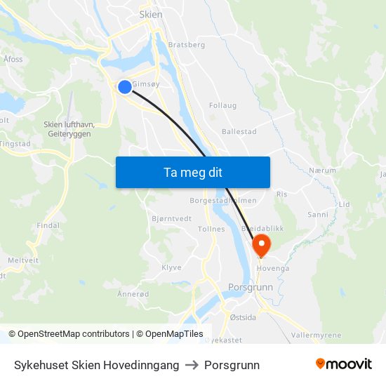 Sykehuset Skien Hovedinngang to Porsgrunn map