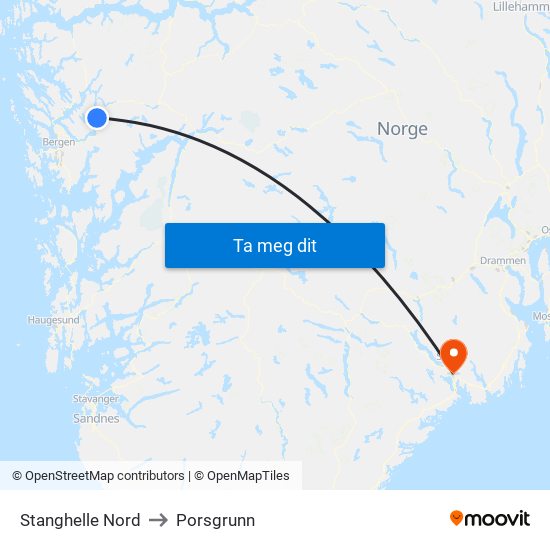 Stanghelle Nord to Porsgrunn map