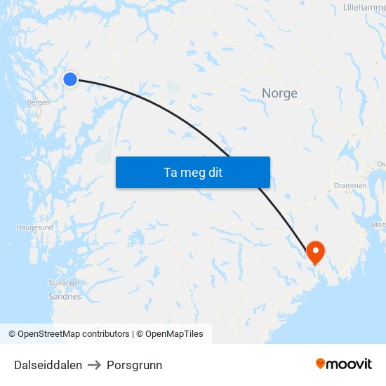 Dalseiddalen to Porsgrunn map