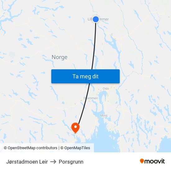 Jørstadmoen Leir to Porsgrunn map
