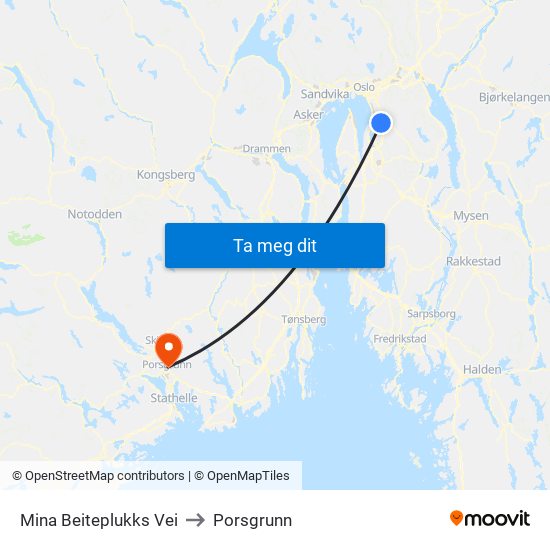 Mina Beiteplukks Vei to Porsgrunn map