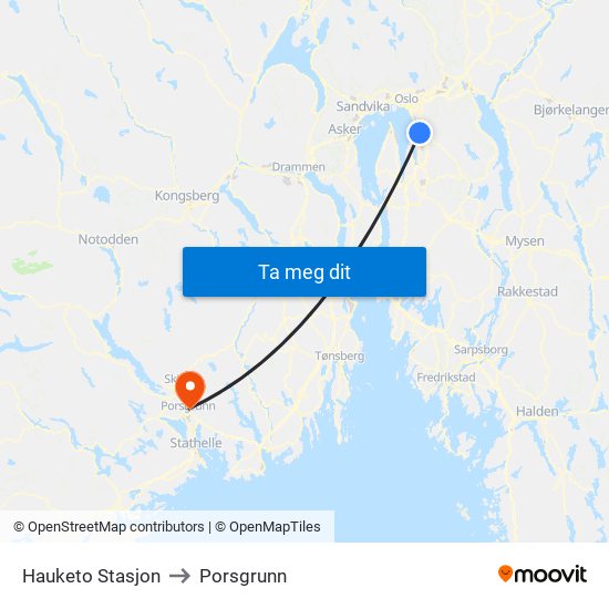 Hauketo Stasjon to Porsgrunn map