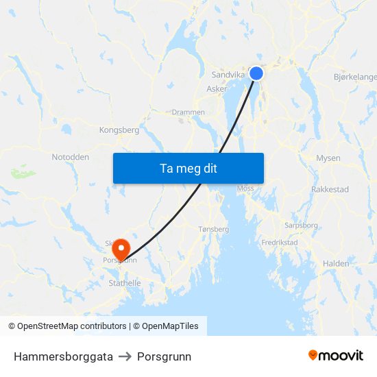 Hammersborggata to Porsgrunn map
