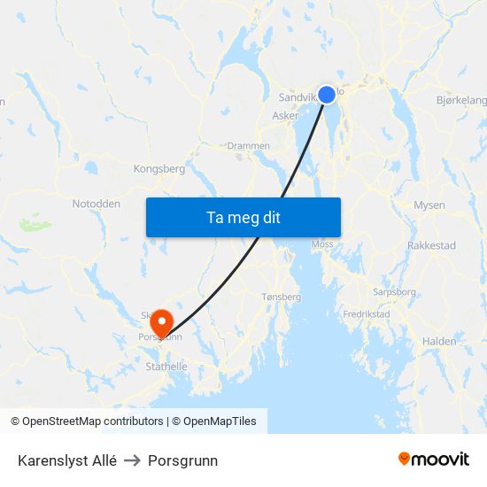 Karenslyst Allé to Porsgrunn map