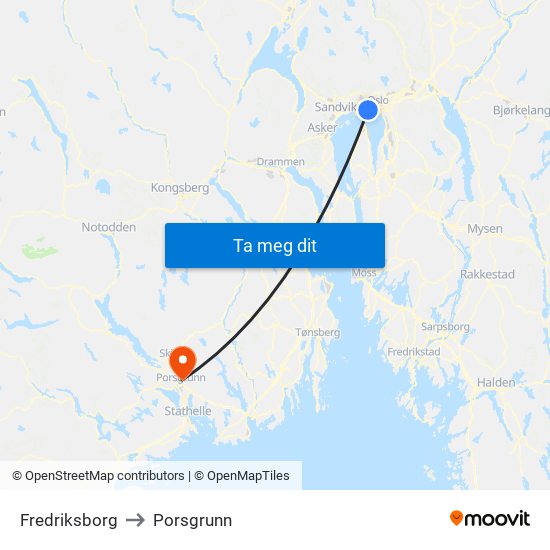Fredriksborg to Porsgrunn map