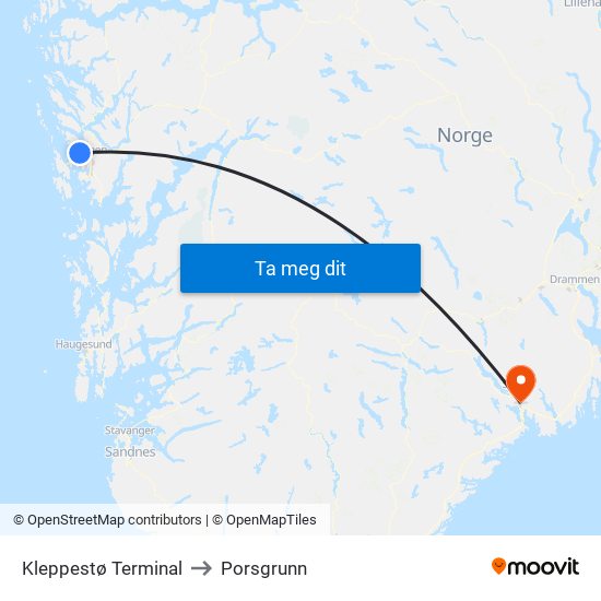 Kleppestø Terminal to Porsgrunn map