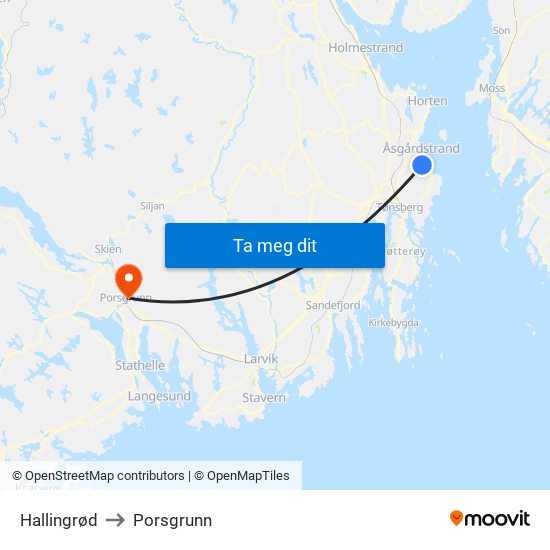 Hallingrød to Porsgrunn map