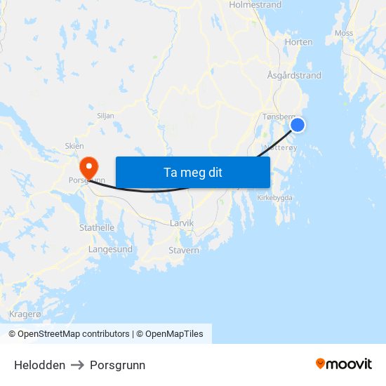 Helodden to Porsgrunn map