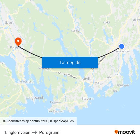 Linglemveien to Porsgrunn map