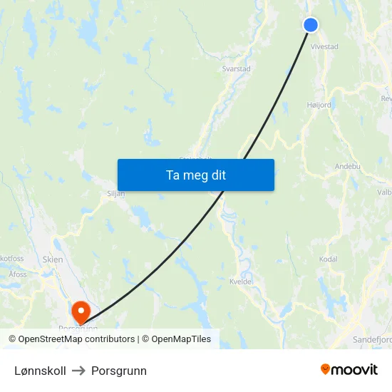 Lønnskoll to Porsgrunn map