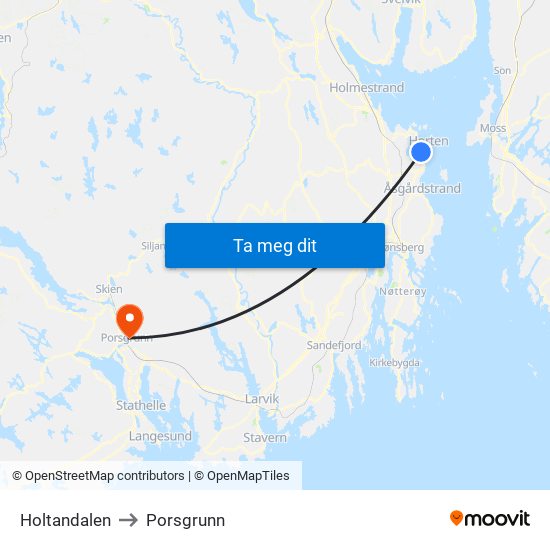 Holtandalen to Porsgrunn map