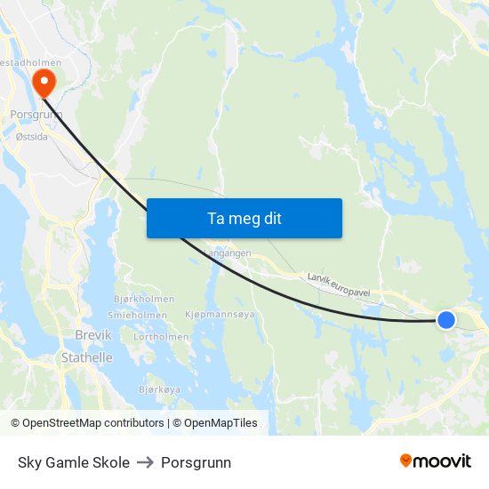 Sky Gamle Skole to Porsgrunn map