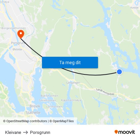 Kleivane to Porsgrunn map