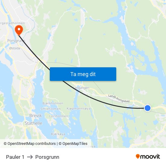 Pauler 1 to Porsgrunn map