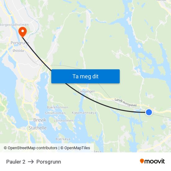 Pauler 2 to Porsgrunn map