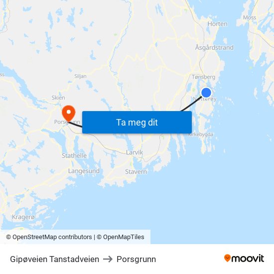 Gipøveien Tanstadveien to Porsgrunn map