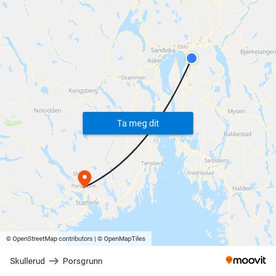 Skullerud to Porsgrunn map