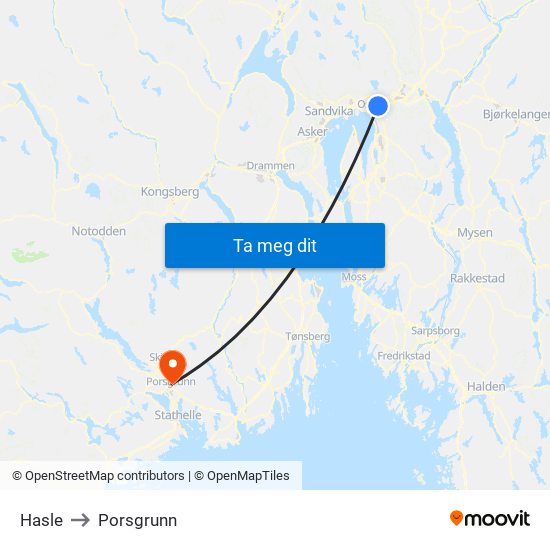 Hasle to Porsgrunn map