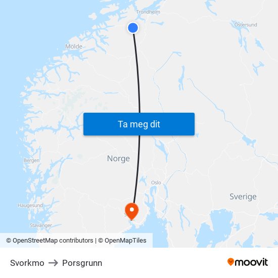 Svorkmo Klinglivegen to Porsgrunn map