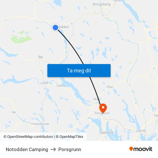 Notodden Camping to Porsgrunn map