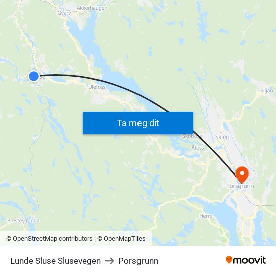 Lunde Sluse Slusevegen to Porsgrunn map