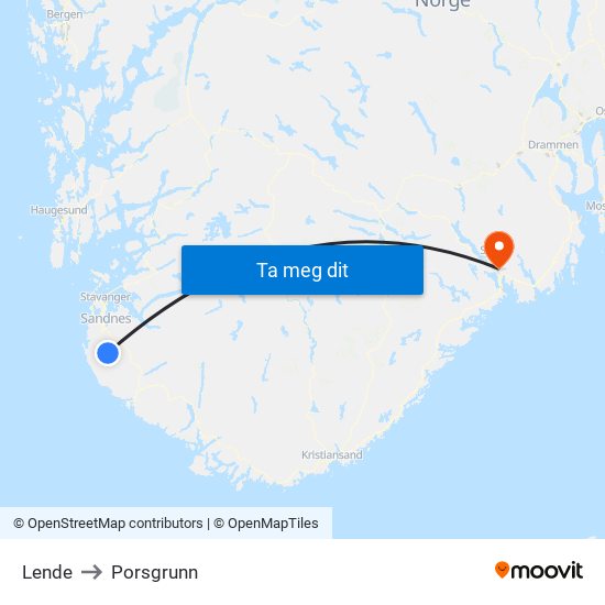 Lende to Porsgrunn map