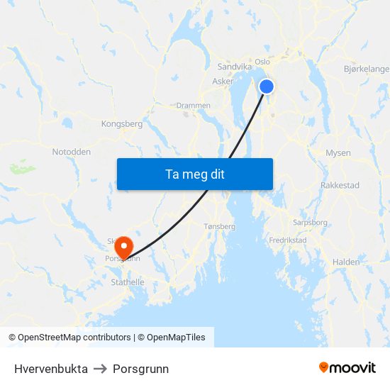 Hvervenbukta to Porsgrunn map