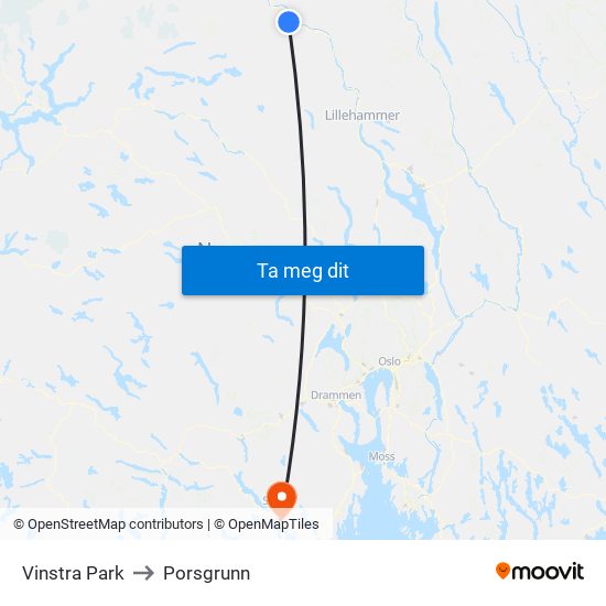 Vinstra Park to Porsgrunn map