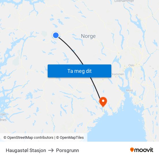 Haugastøl Stasjon to Porsgrunn map