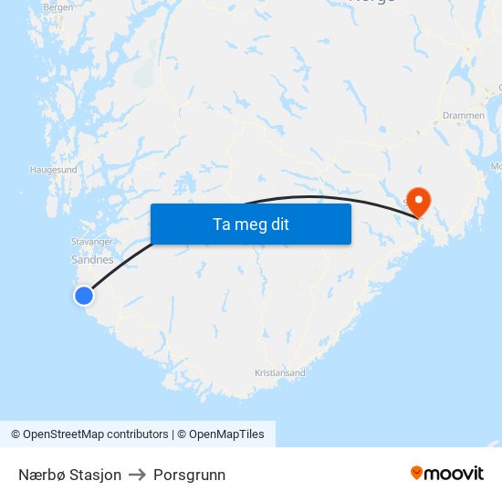 Nærbø Stasjon to Porsgrunn map