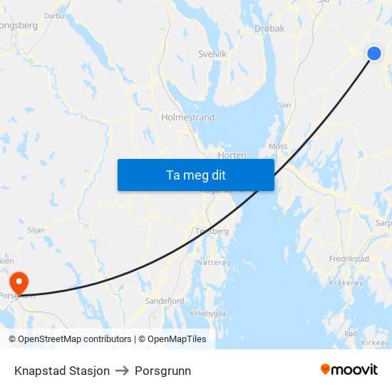 Knapstad Stasjon to Porsgrunn map