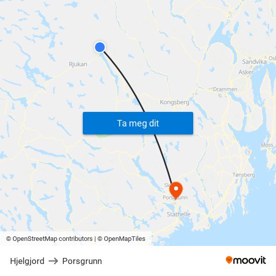 Hjelgjord to Porsgrunn map