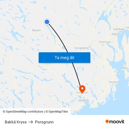 Bakkå Kryss to Porsgrunn map