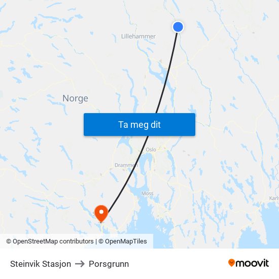 Steinvik Stasjon to Porsgrunn map
