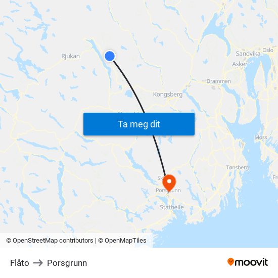 Flåto to Porsgrunn map