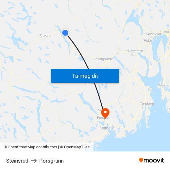 Steinsrud to Porsgrunn map