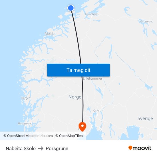 Nabeita Skole to Porsgrunn map