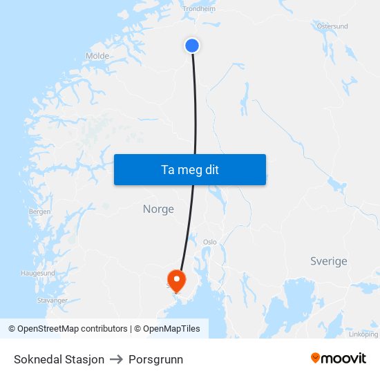 Soknedal Stasjon to Porsgrunn map
