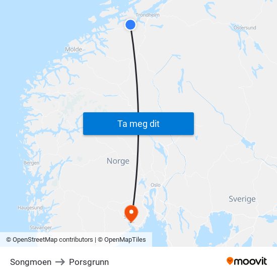 Songmoen to Porsgrunn map