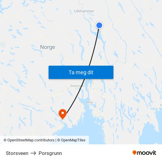 Storsveen to Porsgrunn map