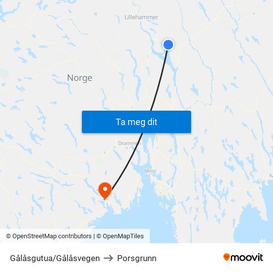 Gålåsgutua/Gålåsvegen to Porsgrunn map