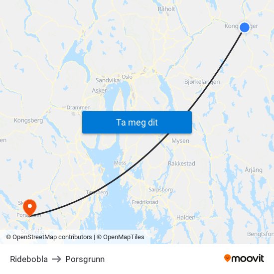 Ridebobla to Porsgrunn map
