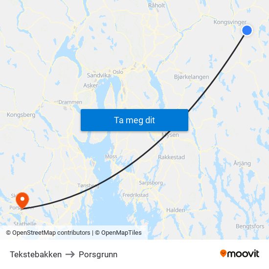 Tekstebakken to Porsgrunn map
