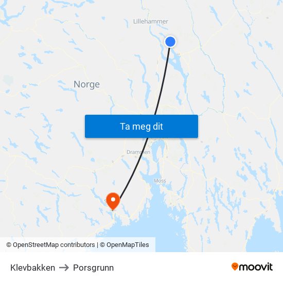 Klevbakken to Porsgrunn map